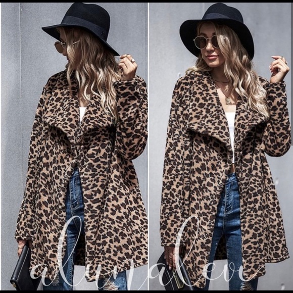 New! Faux Fur Leopard Print Soft Coat Jacket - Picture 3 of 4